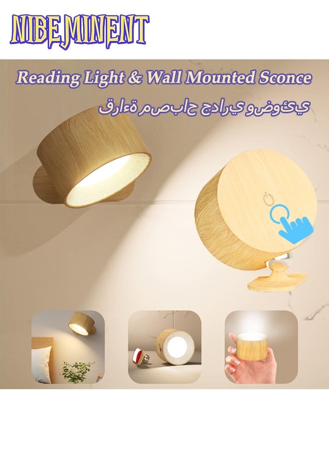 NIBEMINENT LED Reading Lights, Wall Mounted Sconces with 3 Color Temperatures & 3 Brightness Levels Rechargeable Battery Magnetic Ball 360°Rotation Remote &Touch Control - Image 1